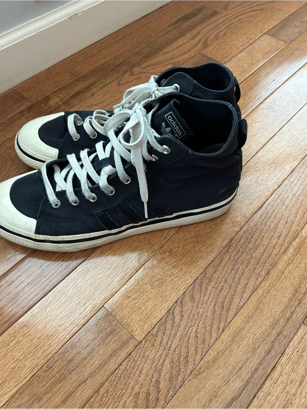 Men's adidas Nizza Hi RF 74 shoes Black size 12.5 black canvas retro high top - Picture 3 of 6